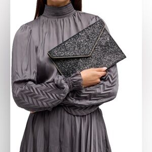 Rebecca Minkoff Envelope Glitter Leo Clutch Dressy Handbag Purse Black
